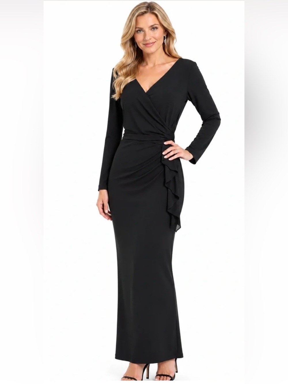 Ralph Lauren Black Long-Sleeve Wrap Maxi Dress